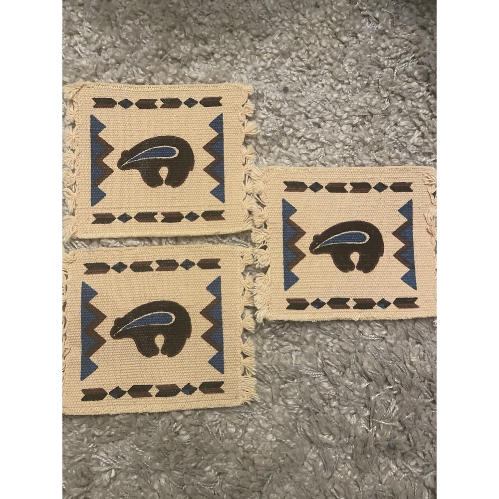 El Paso Saddle Blanket 6*6 With a Southwest style Bear 100% cotton  Set Of 3